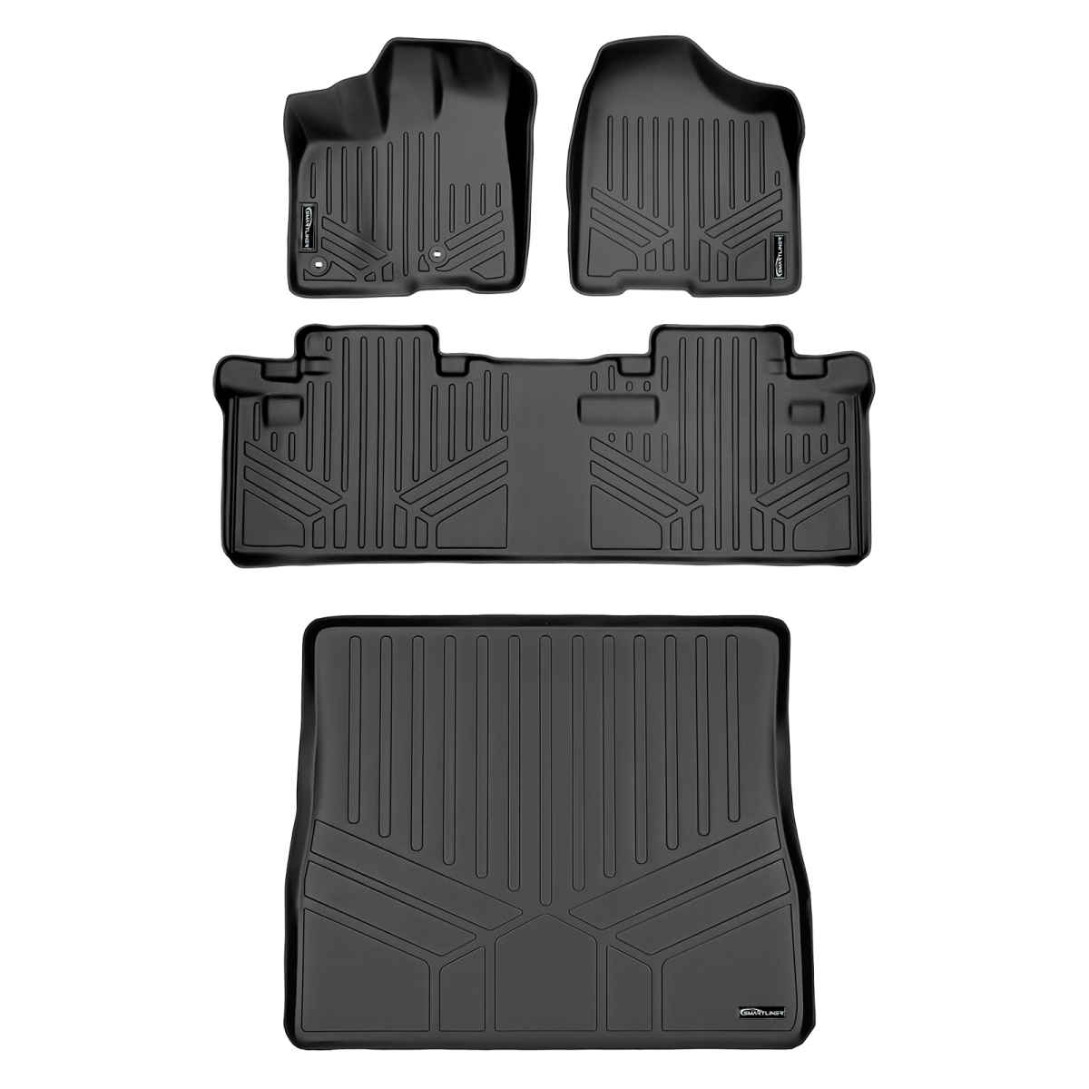 SA0128-B0083-D0083 Custom 2 Rows Behind Floor Mats & Cargo Liner Set - 8 Passenger Model for 2013-2020 Toyota Sienna, Black