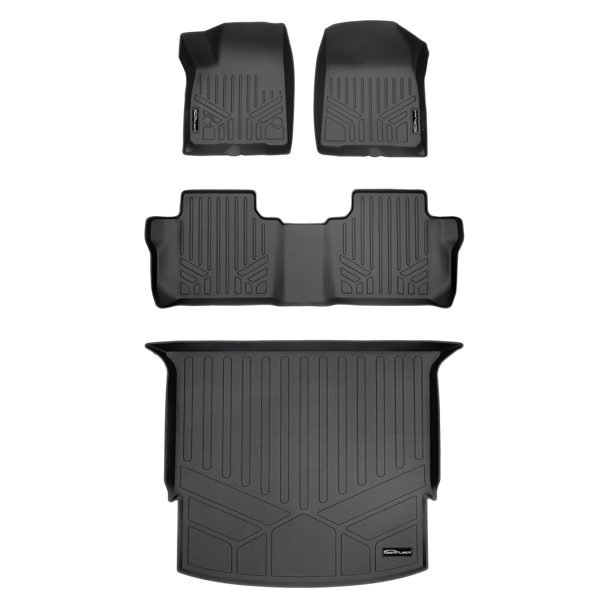 SA0230-P-B0248-P-D0416 48 x 32 x 6 in. Custom Floor Mats 2 Rows & Cargo Liner Behind 2nd Row Set for 2019-2021 Chevrolet Blazer, Black