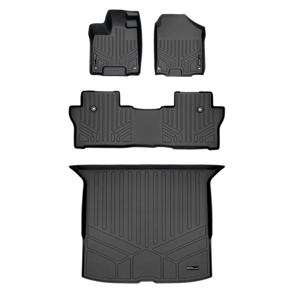 SA0422-B0422-D0422 Custom Fit 2 Rows Behind Floor Mats & Cargo Liner Set for 2019-2022 Honda Passport, Black