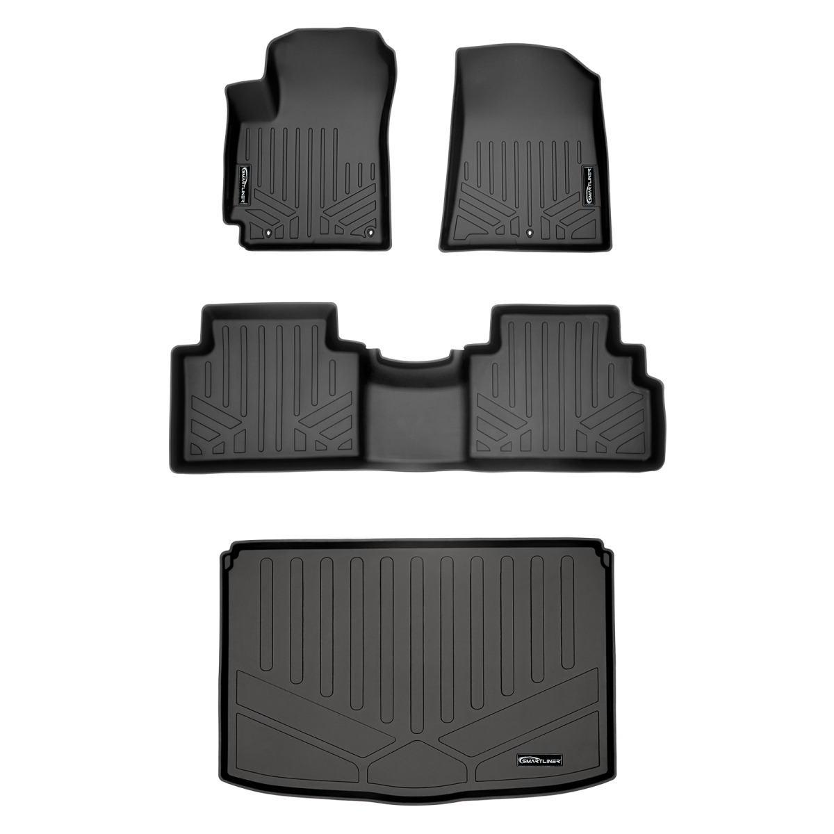 SA0461-B0461-D0461 Custom Fit 2 Rows Floor Mats & Cargo Liner Set - Cargo Deck in Lower Position for 2020-2022 Kia Soul, Black