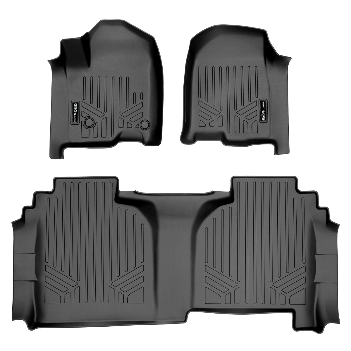 SA0400-B0402 Custom 2 Row Floor Mats Liner Set - Double Cab without Rear Underseat Toolbox for 2019-2021 Chevy Silverado 1500, Black