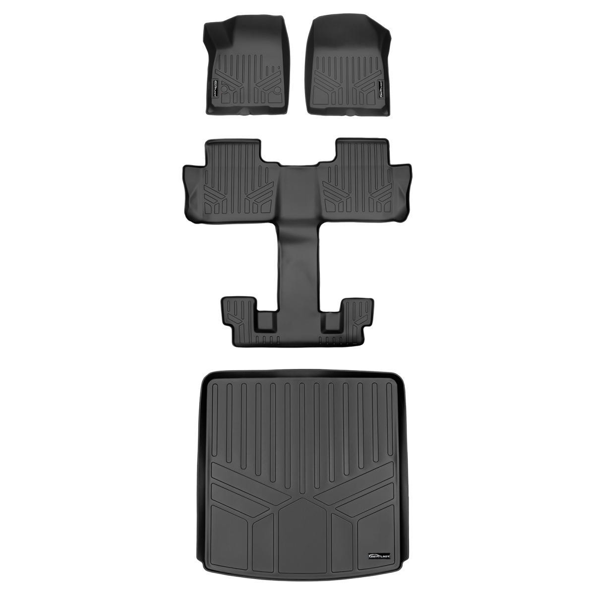 SA0230-R-B0230-R-D0230-R 3 Rows Behind 2nd Row Floor Mats & Cargo Liner Set with 2nd Row Bucket Seats for 2020-2021 Cadillac XT6, Black