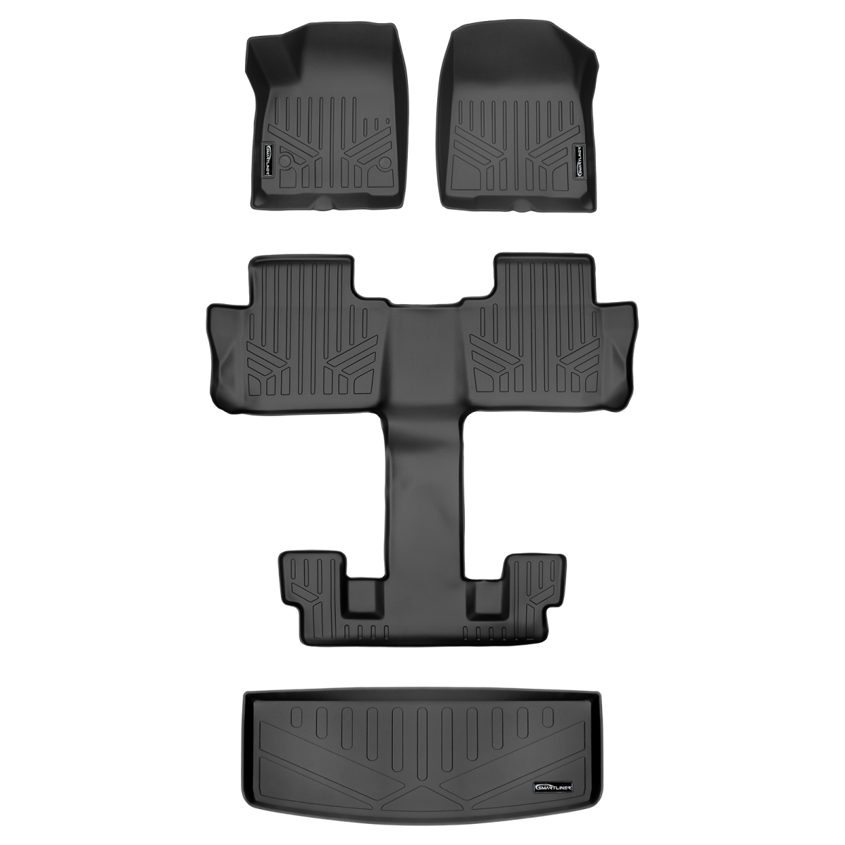 SA0230-R-B0230-R-E0230-R 3 Rows Behind 3rd Row Floor Mats & Cargo Liner Set with 2nd Row Bucket Seats for 2020-2021 Cadillac XT6, Black