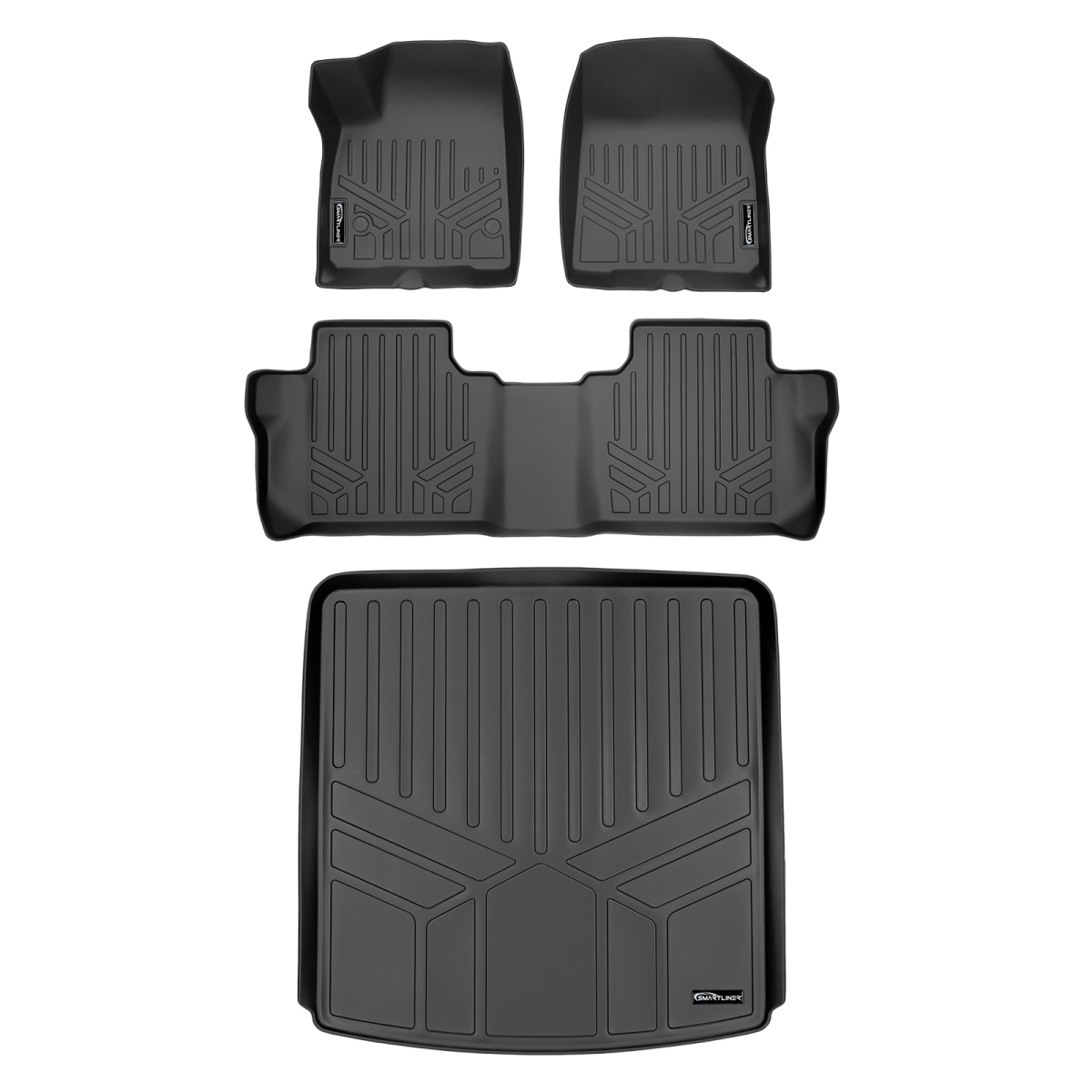 SA0230-R-B0248-R-D0230-R 48 x 32 x 6 in. Custom Floor Mats 2 Rows & Cargo Liner Behind 2nd Row Set for 2020-2021 Cadillac XT6, Black