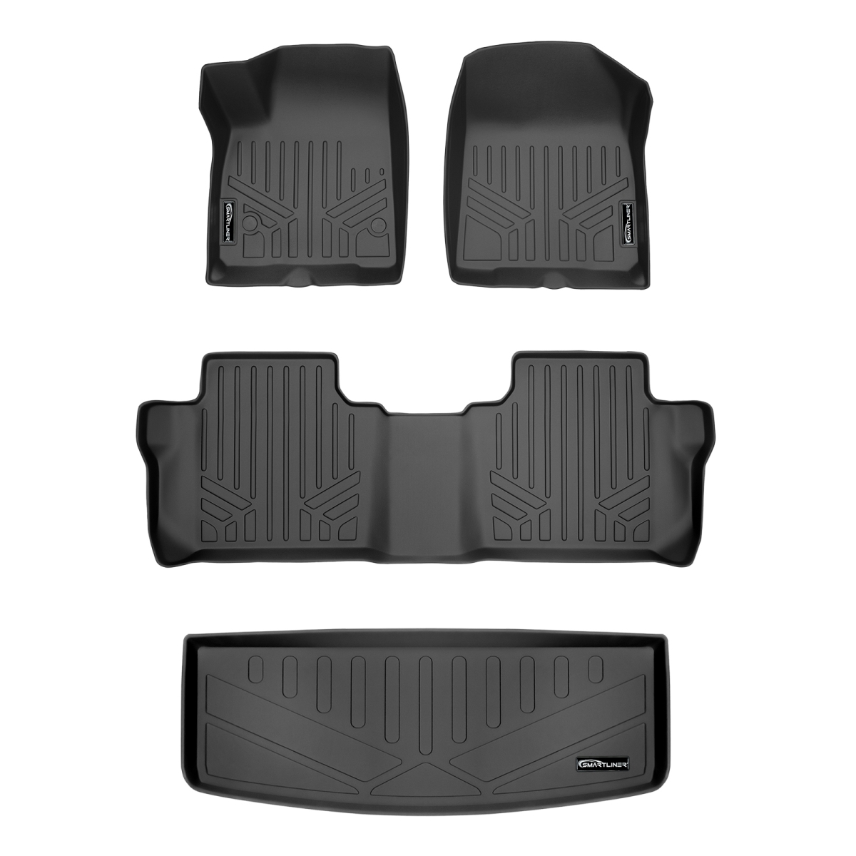 SA0230-R-B0248-R-E0230-R 48 x 32 x 6 in. Custom Floor Mats 2 Rows & Cargo Liner Behind 3rd Row Set for 2020-2021 Cadillac XT6, Black