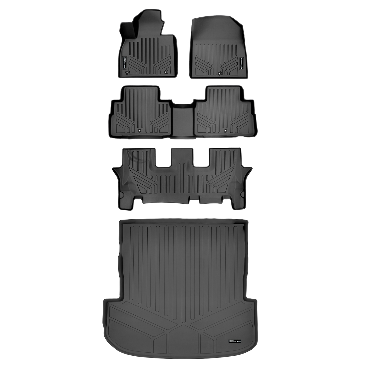 SA0472-B0472-C0417-D0472 Custom Fit 3 Rows Behind 2nd Row Floor Mats & Cargo Liner Set for 2020-2022 Hyundai Palisade, Black