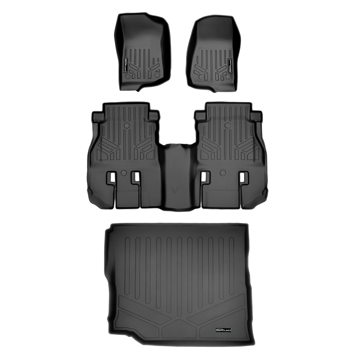 SA0316-B0316-D0414 Custom Fit 2 Rows Floor Mats & Cargo Liner Set for 2018-2021 Jeep Wrangler, Black