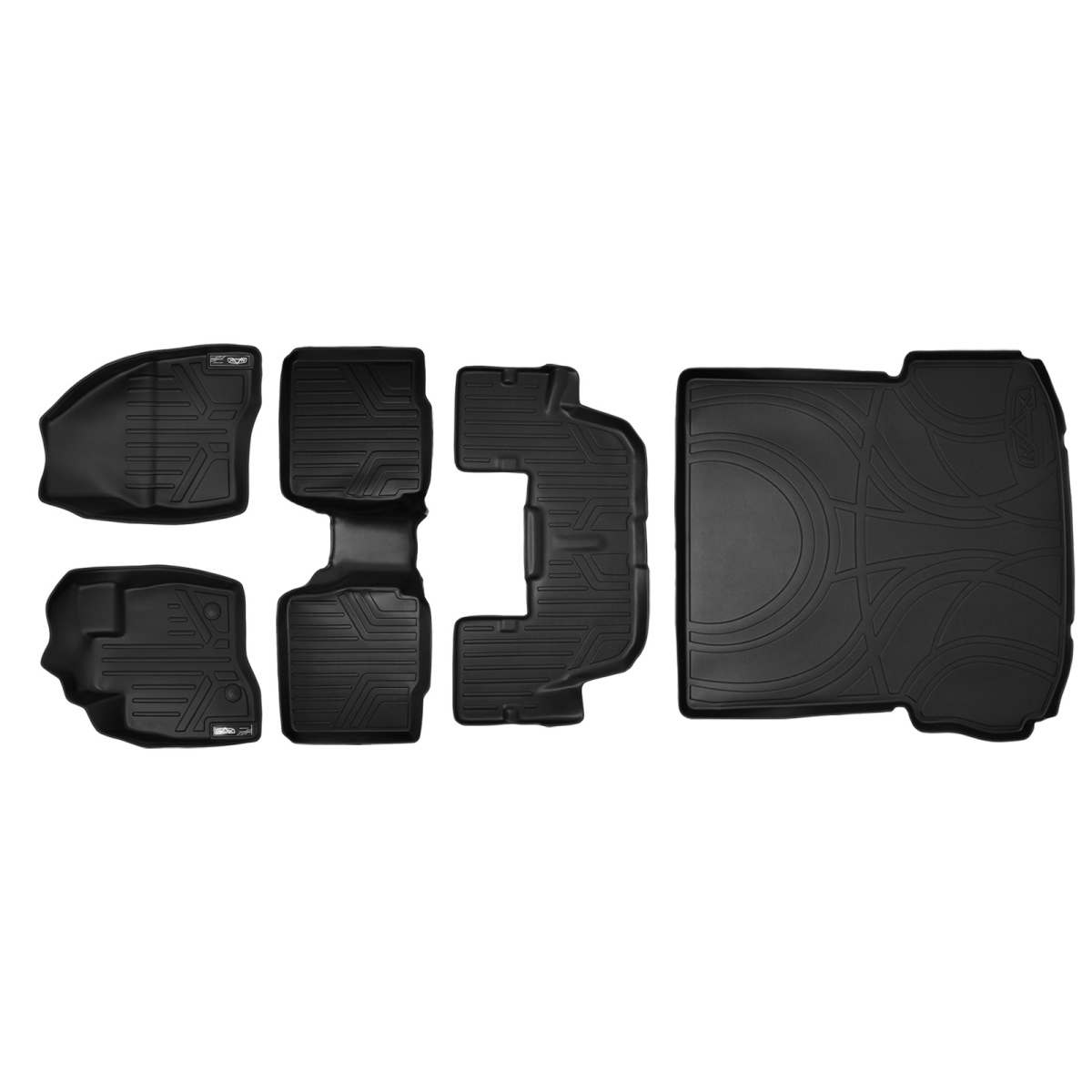 SA0161-B0109-C0082-D0082 3 Rows Behind 2nd Row Floor Mats & Cargo Liner Set with Center Console for 2015-2016 Ford Explorer, Black