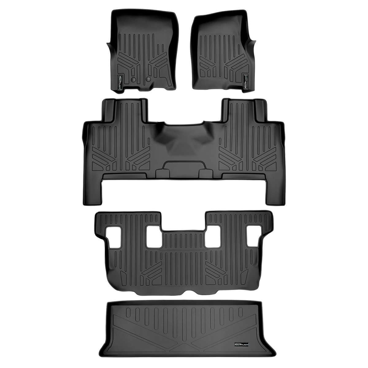 SA0183-B0183-C0183-E0183 Behind 3rd Row Floor Mats & Cargo Liner Set with 2nd Row Bench Seat or Console for 2011-2017 Ford Expedition, Black