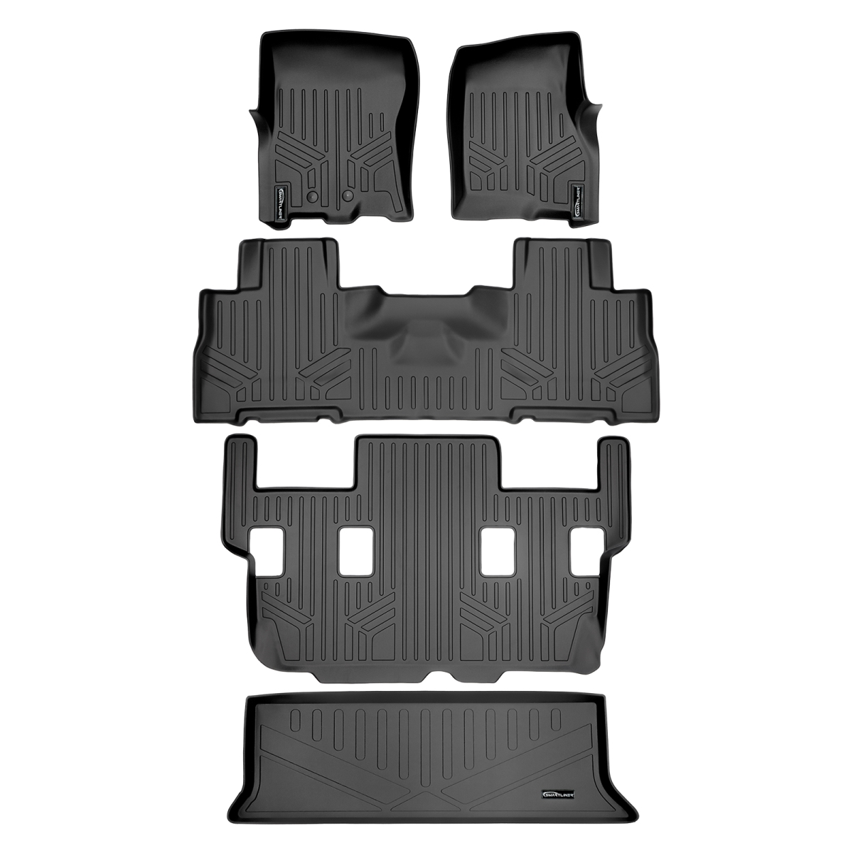 SA0183-B0303-C0184-E0183 48 x 32 x 6 in. Floor Mats & Cargo Liner Behind 3rd Row Set for 2011-2017 Ford Expedition, Black