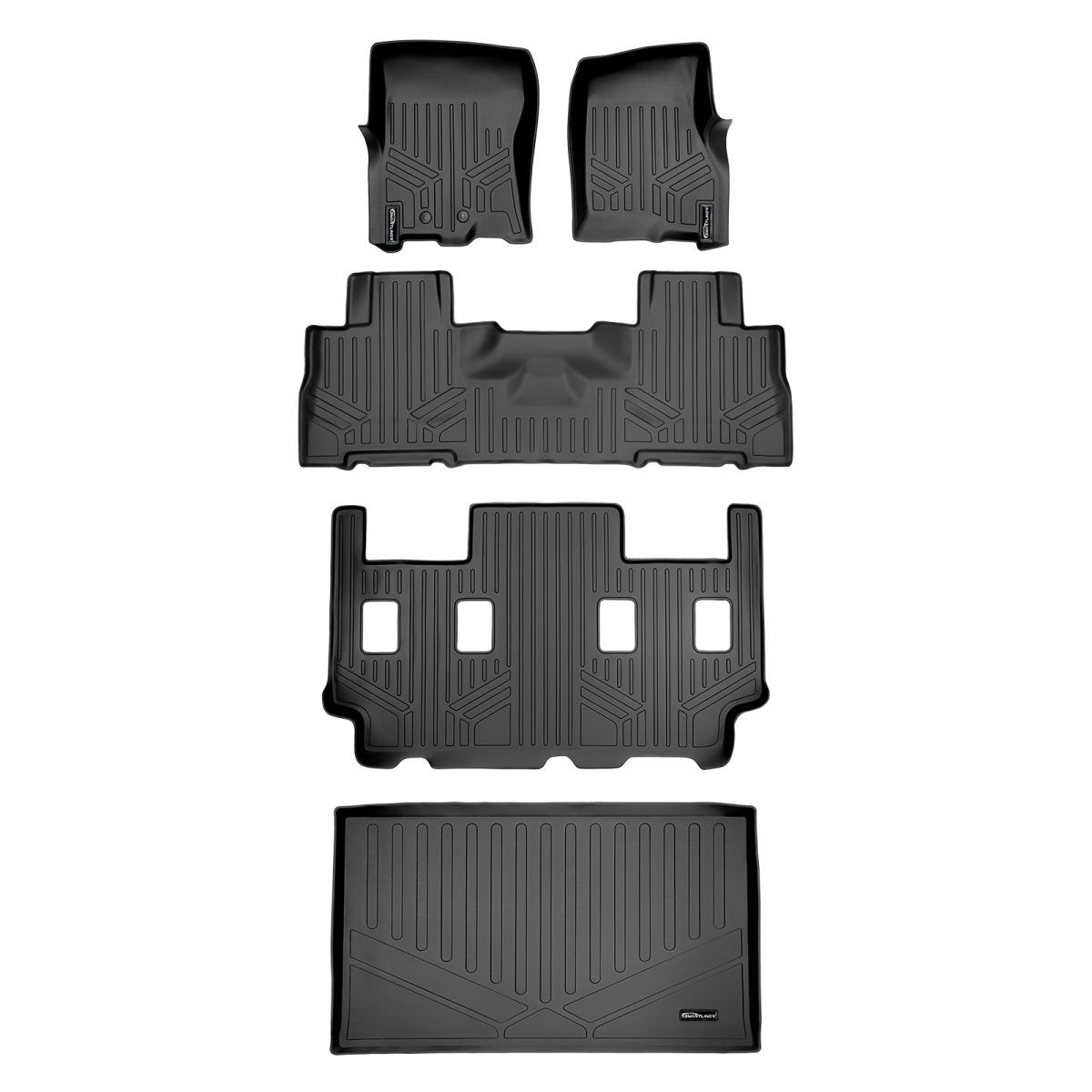 SA0183-B0303-C0186-E0185 Floor Mats & Cargo Liner Set with 2nd Row Bucket Seats without Console for 2011-2017 Ford Expedition, Black