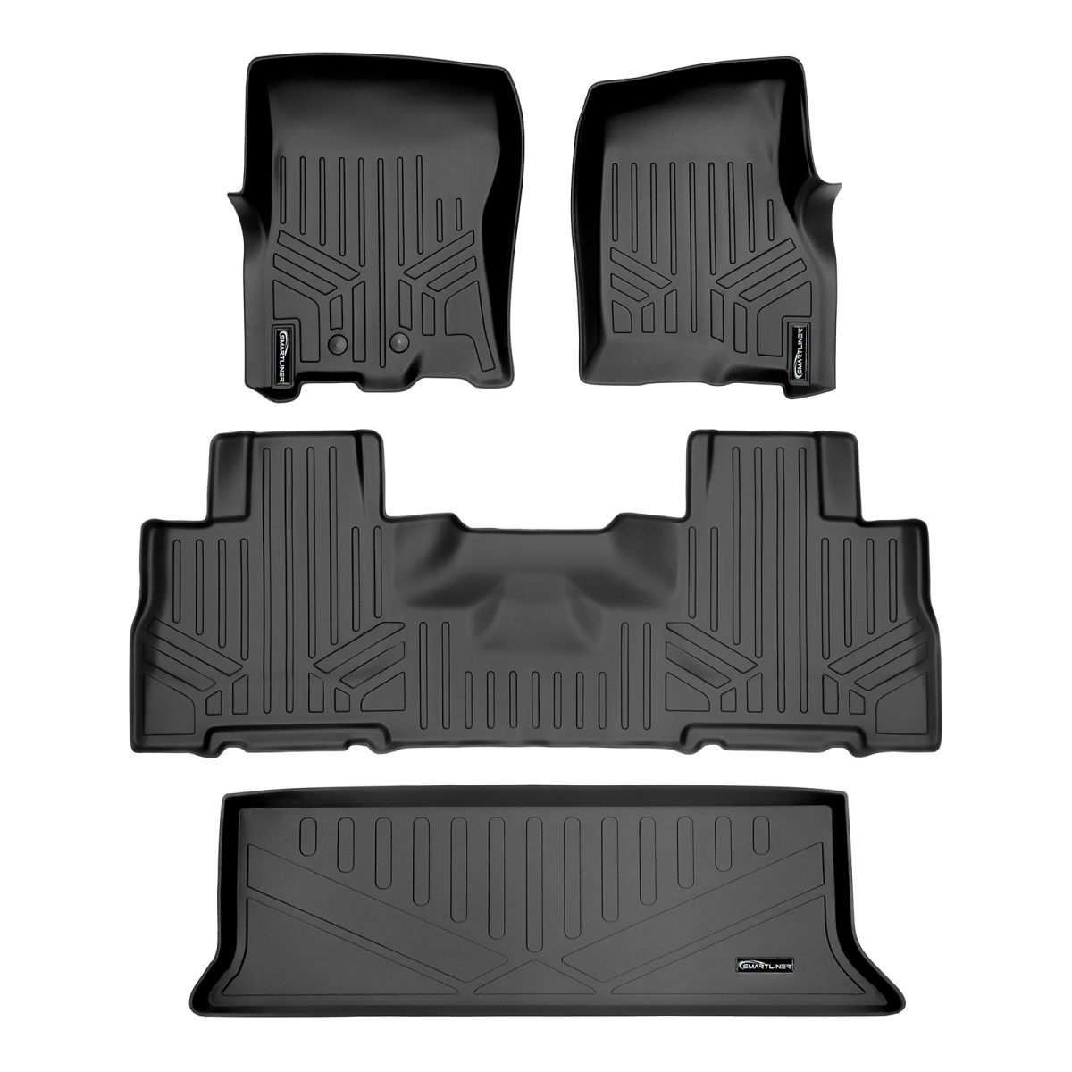 SA0183-B0303-E0183 Floor Mats & Cargo Liner Set with 2nd Row Bucket Seats without Center Console for 2011-2017 Ford Expedition, Black