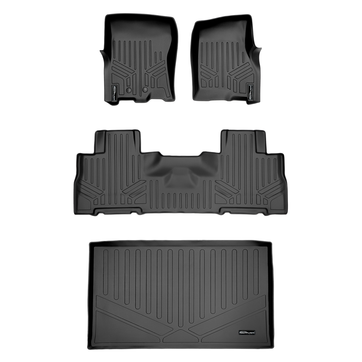 SA0183-B0303-E0185 Floor Mats & Cargo Liner Set with 2nd Row Bucket Seats without Center Console for 2011-2017 Ford Expedition, Black