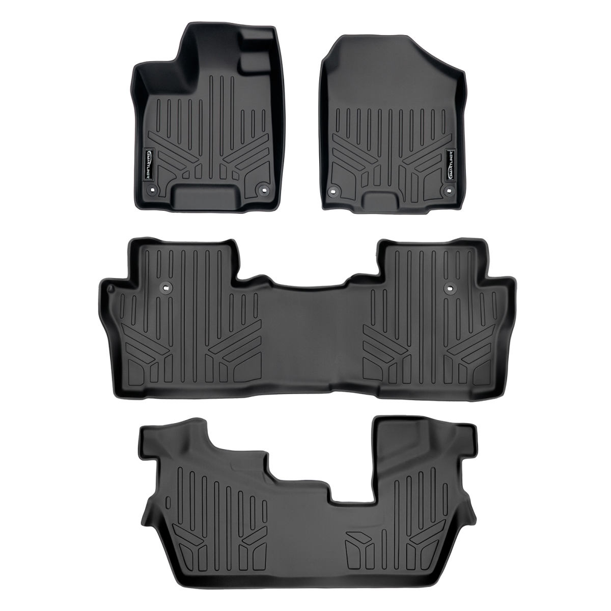SA0200-B0200-C0200 Custom Fit 3 Row Floor Mats Liner Set - 8 Passenger Model for 2016-2021 Honda Pilot, Black