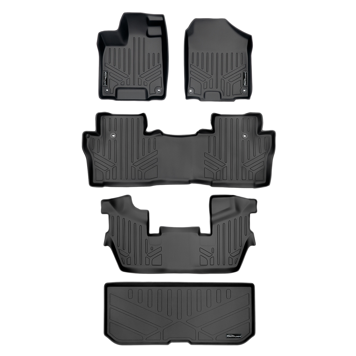 SA0200-B0200-C0219-E0200 Custom Fit 3 Rows Behind Floor Mats & Cargo Liner Set - 7 Passenger Model for 2016-2021 Honda Pilot, Black