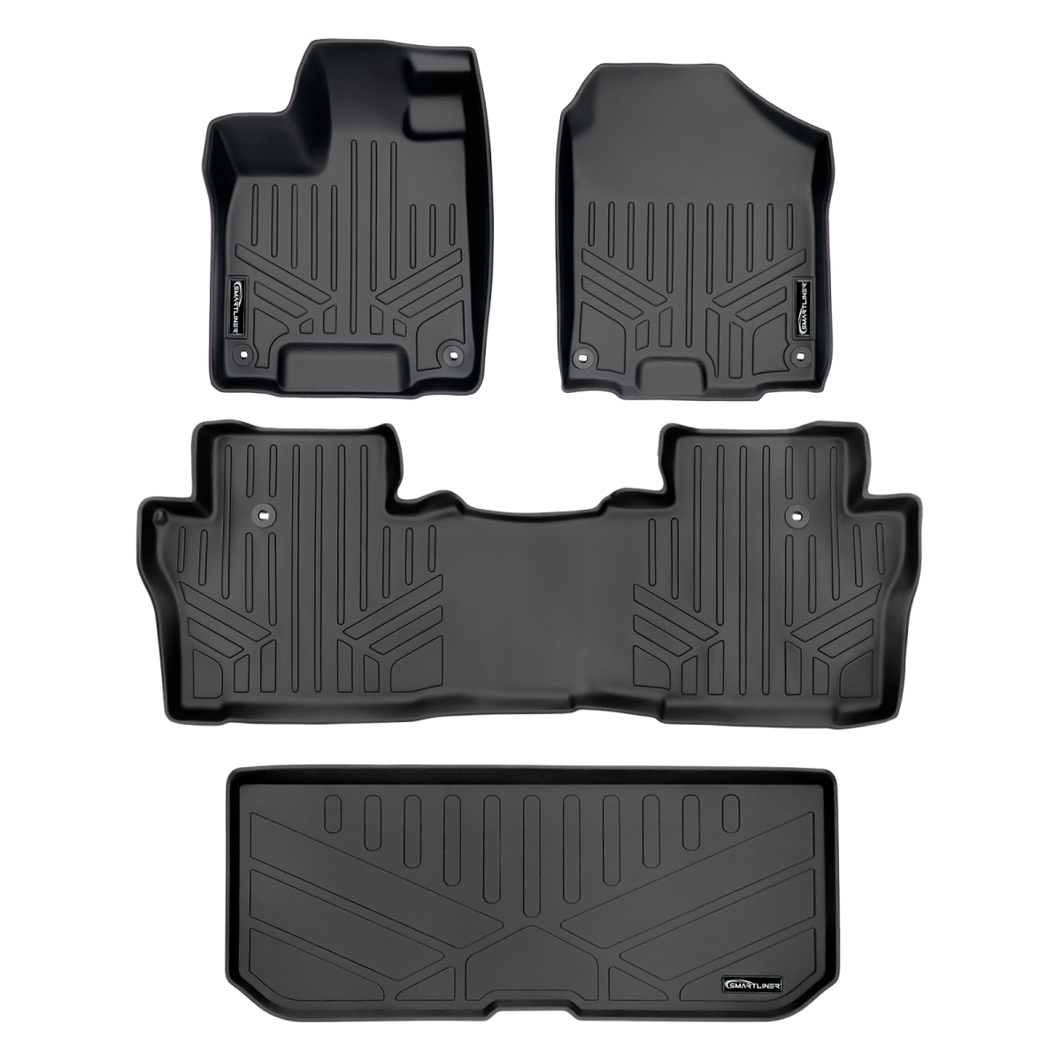 SA0200-B0200-E0200 Custom Fit 2 Rows Behind 3rd Row Floor Mats & Cargo Liner Set for 2016-2021 Honda Pilot, Black