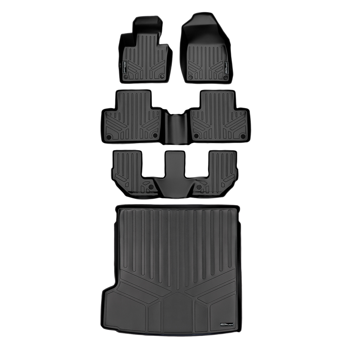 SA0223-B0223-C0223-D0223 Floor Mats 3 Rows & Cargo Liner Behind 2nd Row Set for 2016-2022 Volvo XC90, Black