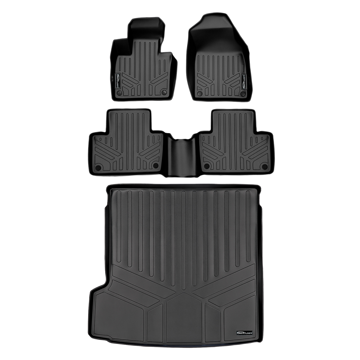 SA0223-B0223-D0223 Floor Mats 2 Rows & Cargo Liner Behind 2nd Row Set for 2016-2022 Volvo XC90, Black