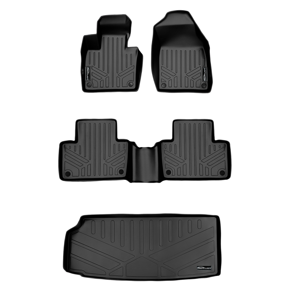 SA0223-B0223-E0223 2 Rows Behind 3rd Row Floor Mats & Cargo Liner Set for 2016-2022 Volvo XC90 - No Plug-in Hybrid Models, Black