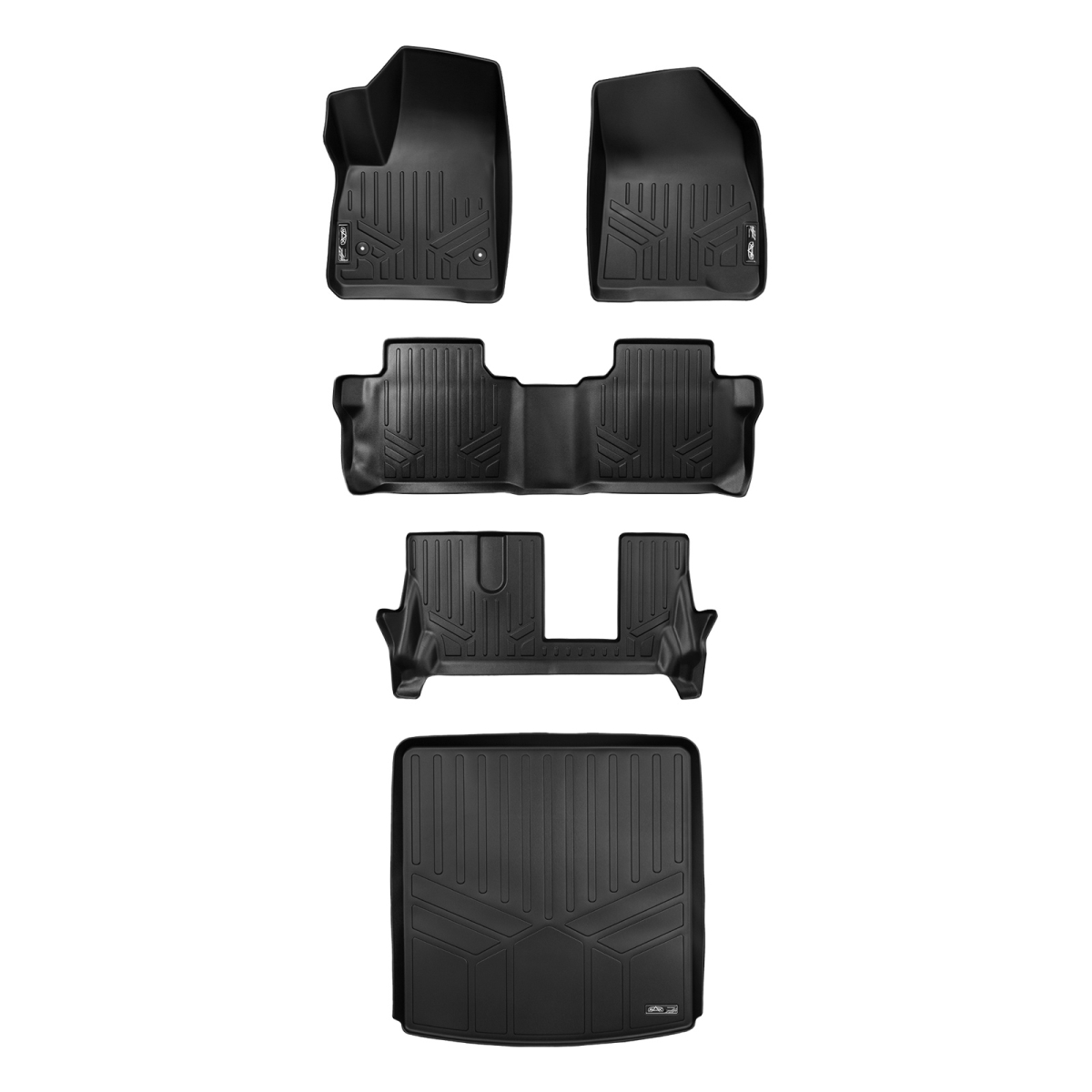 SA0230-B0248-C0248-D0230 48 x 32 x 6 in. Custom Floor Mats 3 Rows & Cargo Liner Behind 2nd Row Set for 2017-2021 GMC Acadia, Black