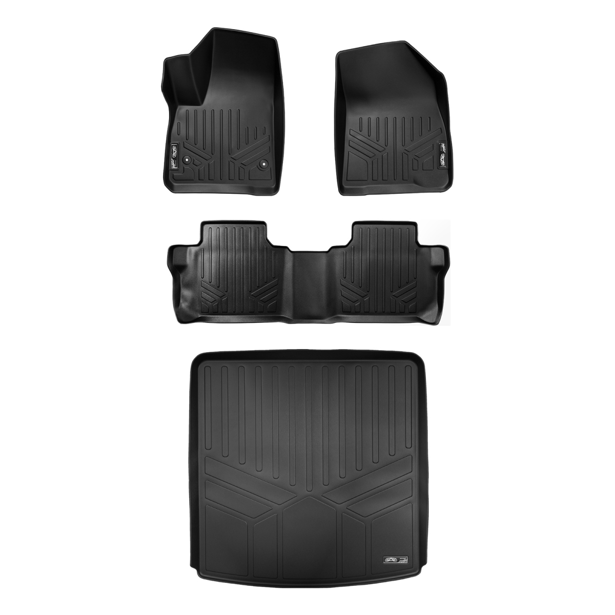 SA0230-B0248-D0230 48 x 32 x 6 in. Custom Floor Mats 2 Rows & Cargo Liner Behind 2nd Row Set for 2017-2021 GMC Acadia, Black