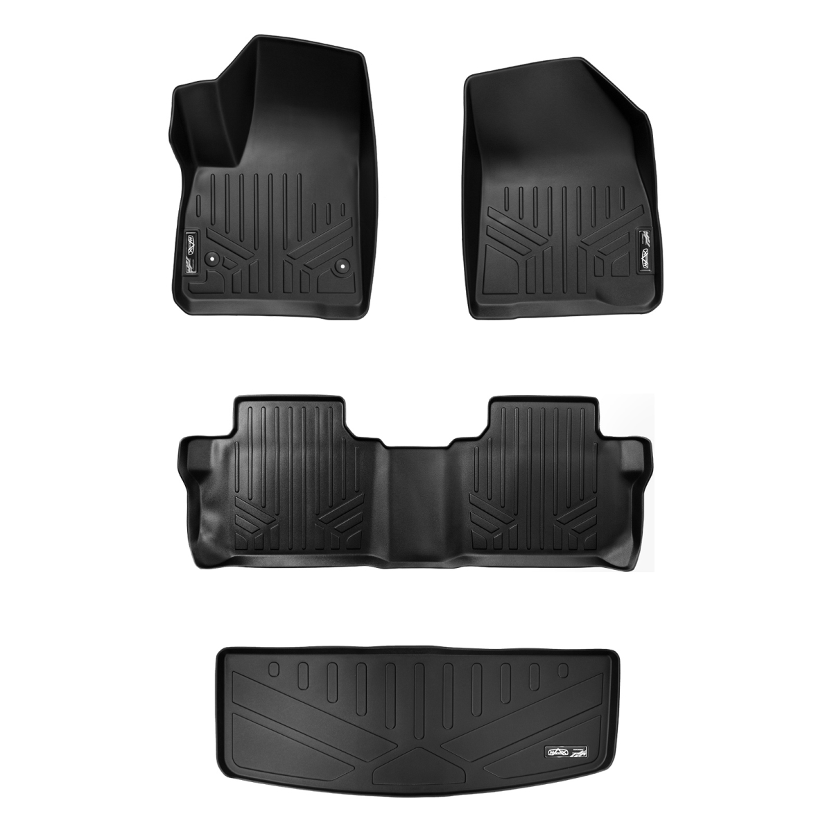 SA0230-B0248-E0230 48 x 32 x 6 in. Custom Floor Mats 2 Rows & Cargo Liner Behind 3rd Row Set for 2017-2021 GMC Acadia, Black