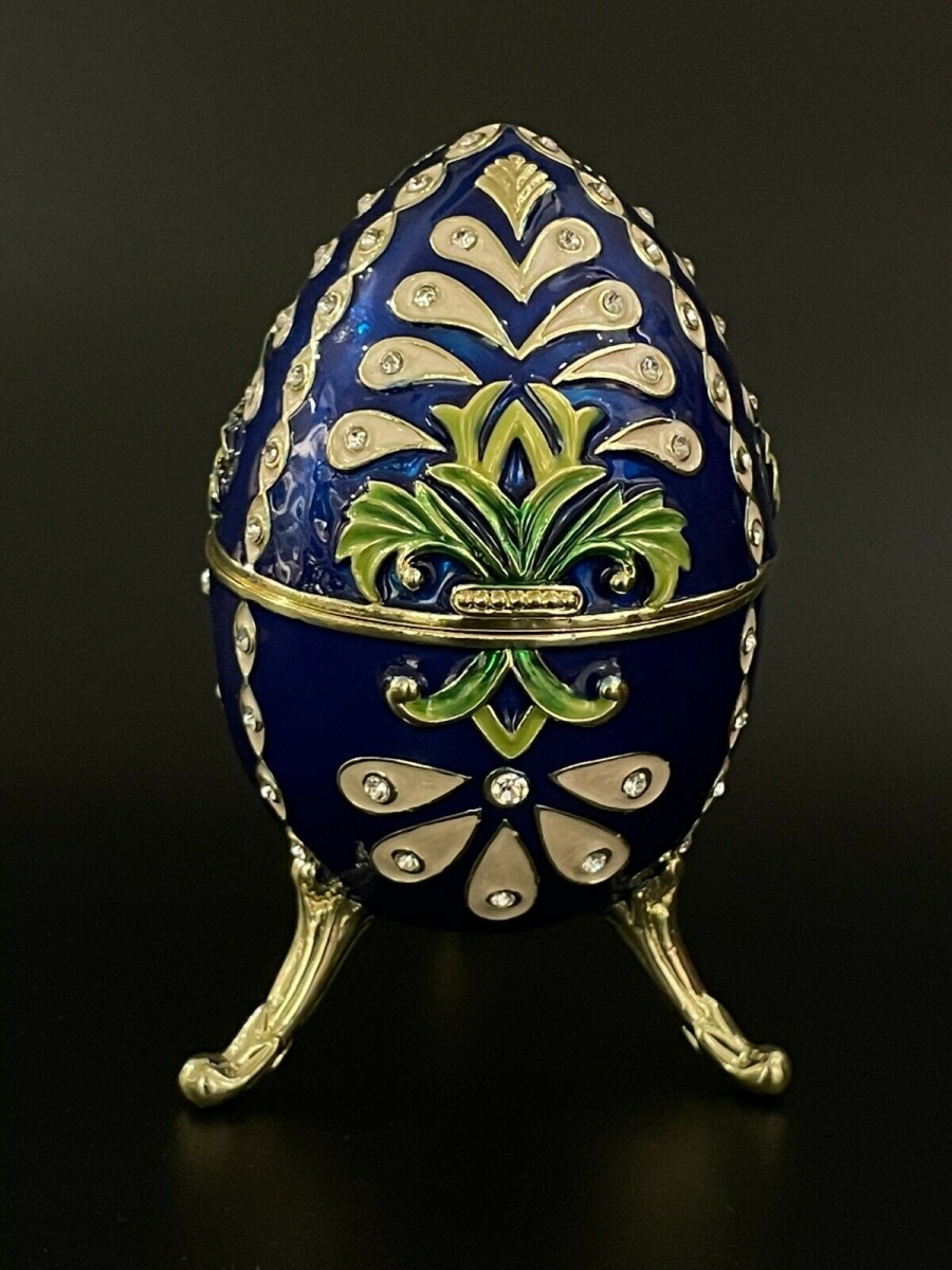 Faberge Blue Trinket Enamel Painted Jewelry Box with Austrian Crystals -  Propiedades, PR2438277