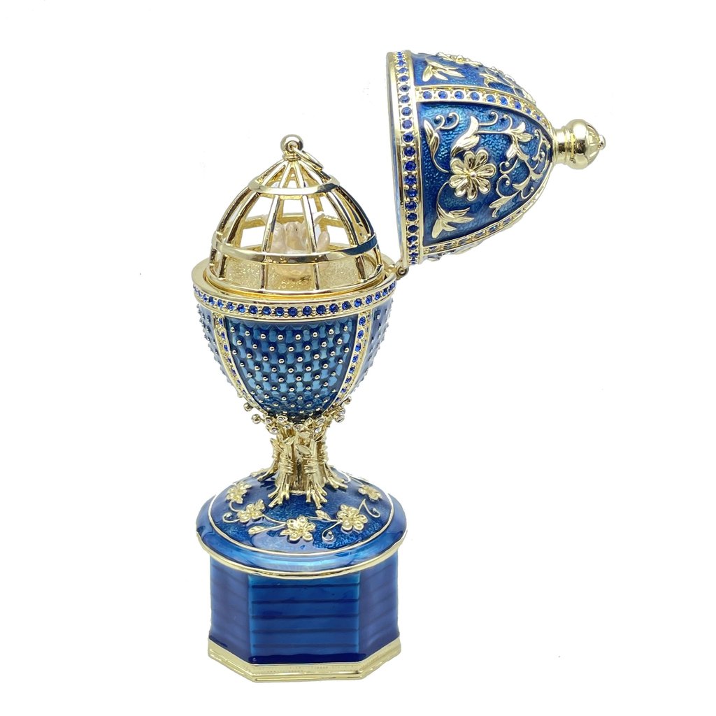 Blue Faberge Egg with Doves Trinket Enamel Painted Jewelry Box with Austrian Crystals -  Propiedades, PR2438789