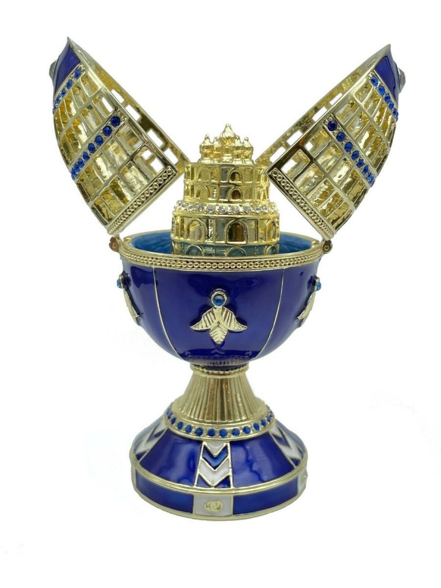 E2125 Faberge Egg & Castle Enamel Painted Jewelry Box with Austrian Crystals -  Keren Kopal