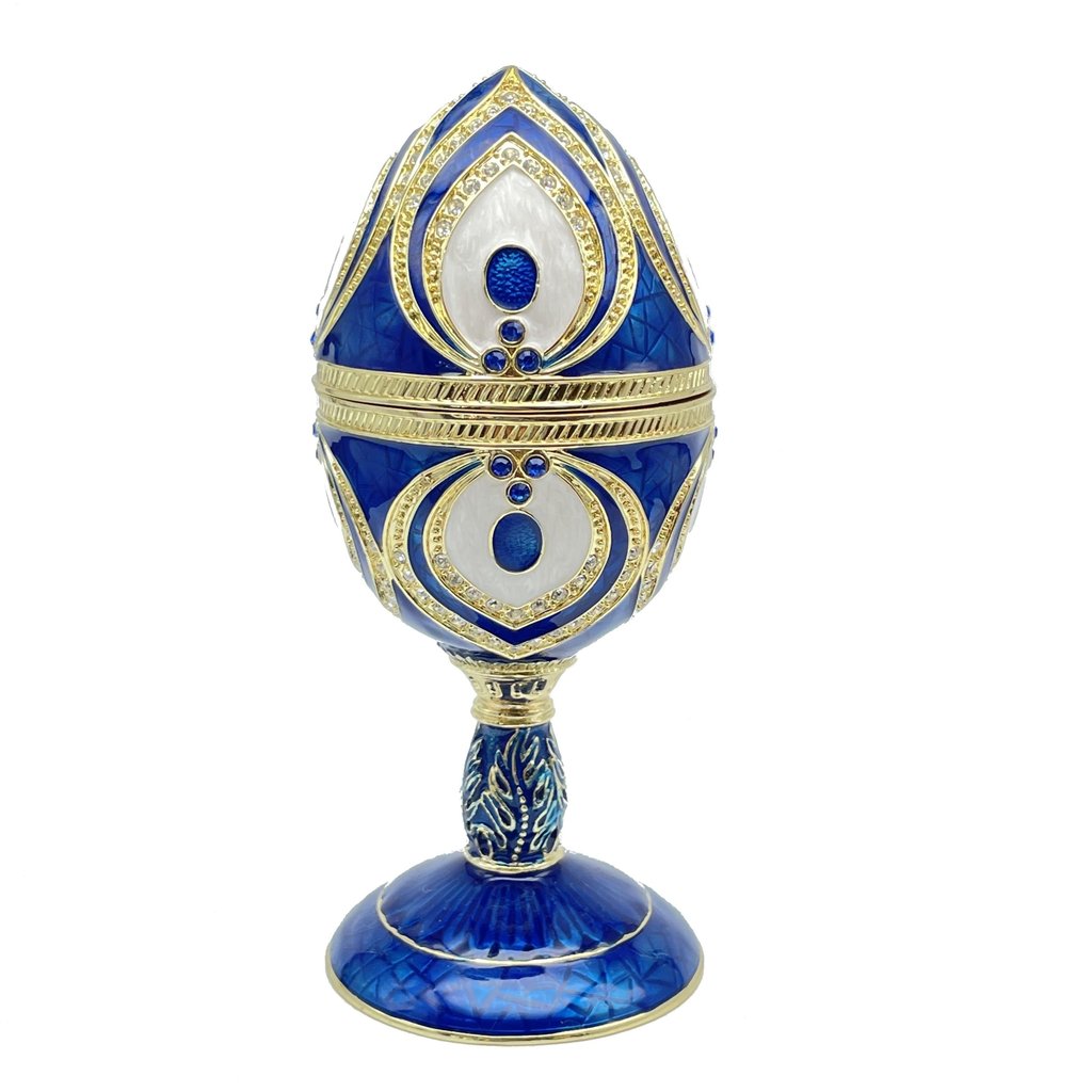 E2131 Blue Faberge Egg Beethoven Music Playing Enamel Painted Trinket Box with Austrian Crystals -  Keren Kopal