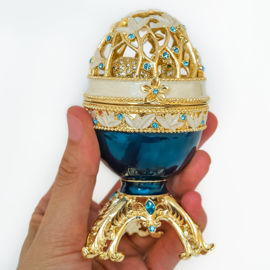 E573 Golden Blue Faberge Egg with A Golden Elephant