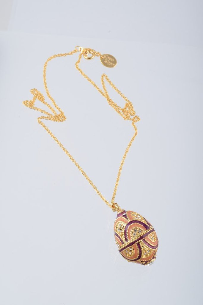 P158 Egg Pendant Necklace, Purple & Peach