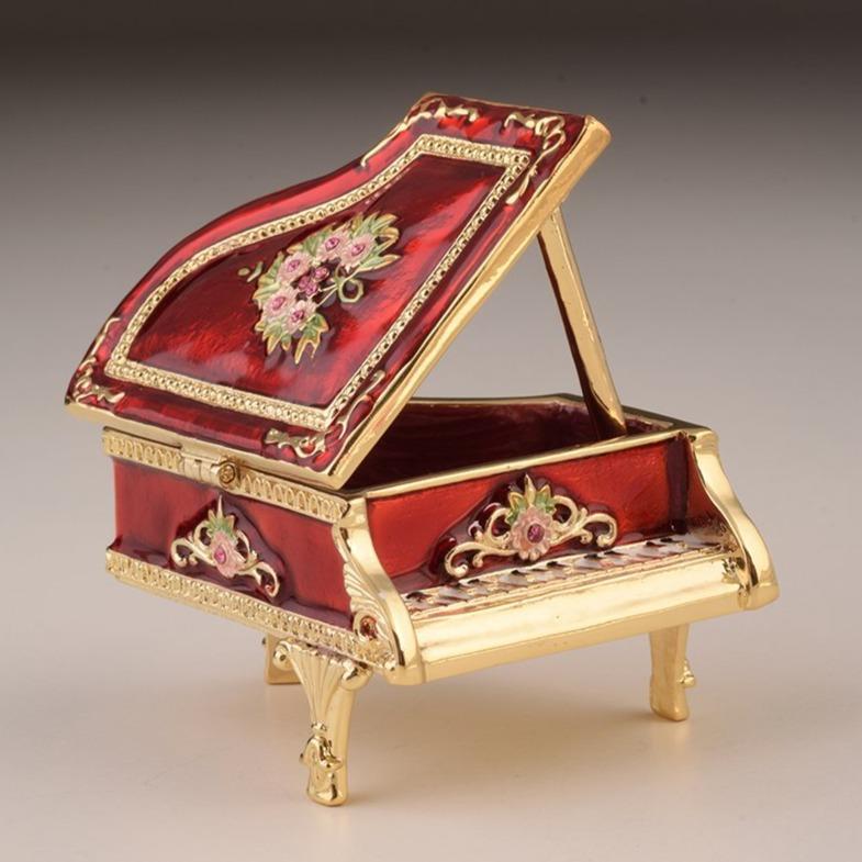 P575 Red Red Piano Enamel Painted Trinket Box with Austrian Crystals
