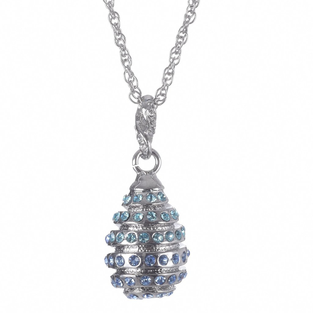 Egg Pendant Necklace, Silver with Blue Stones