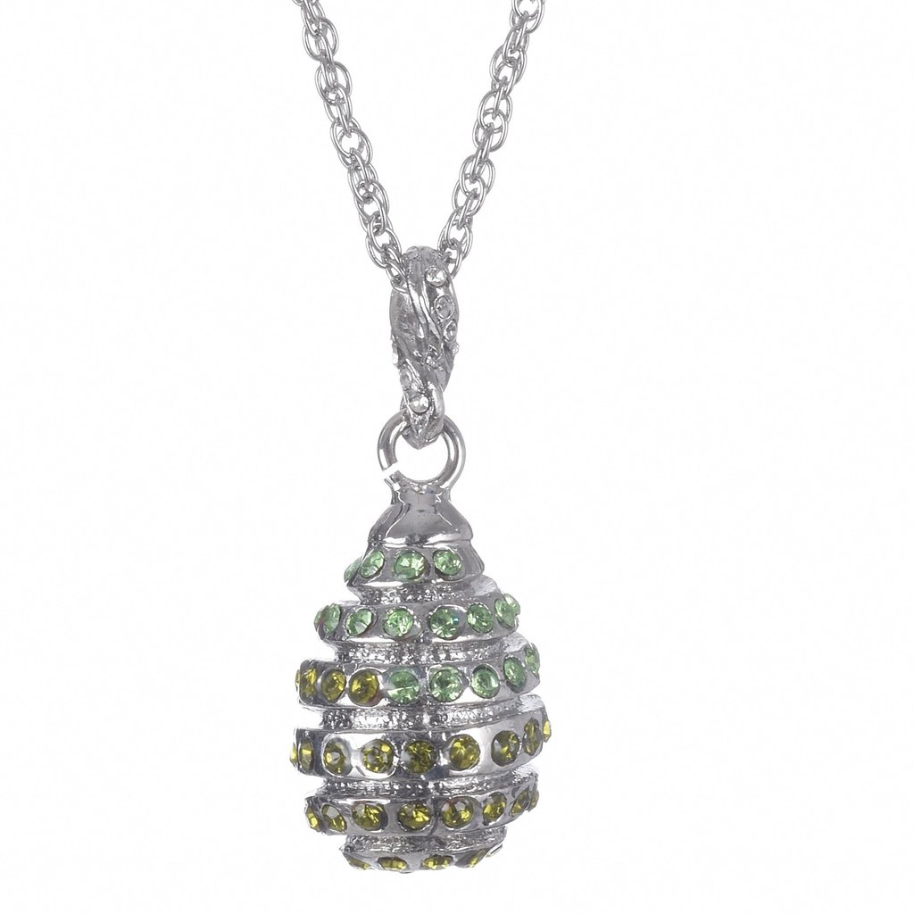 Egg Pendant Necklace, Silver with Yellow & Green Stones