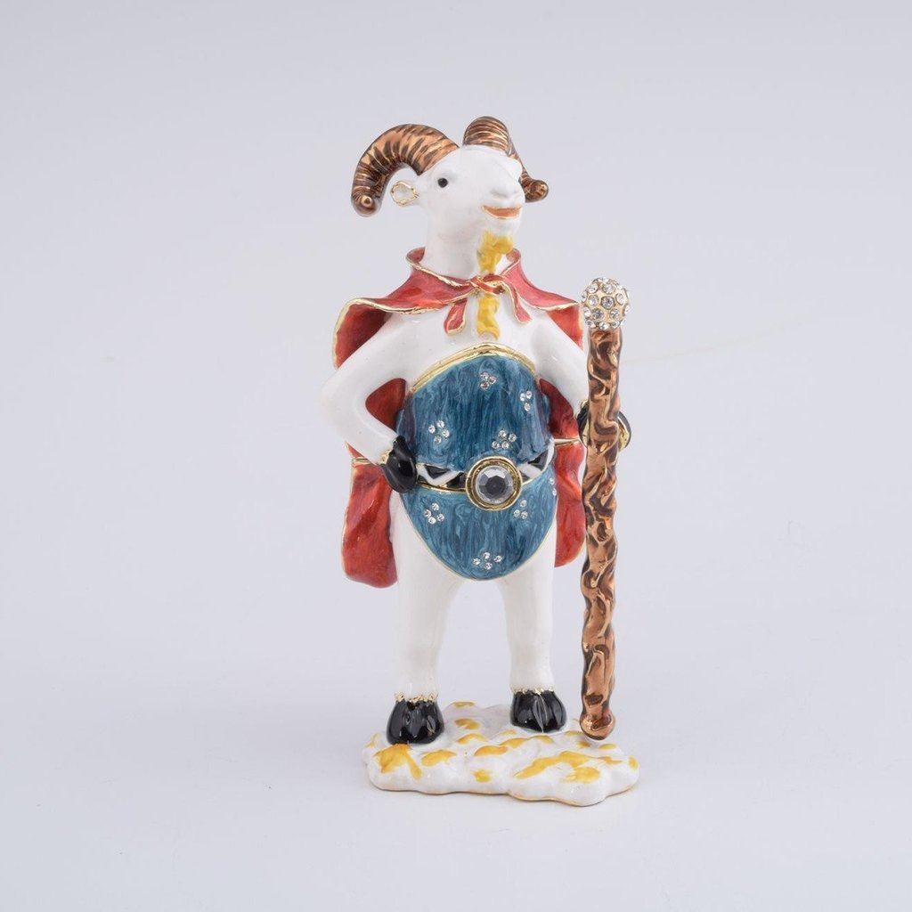 King of Goats Enamel Painted Trinket Box with Austrian Crystals