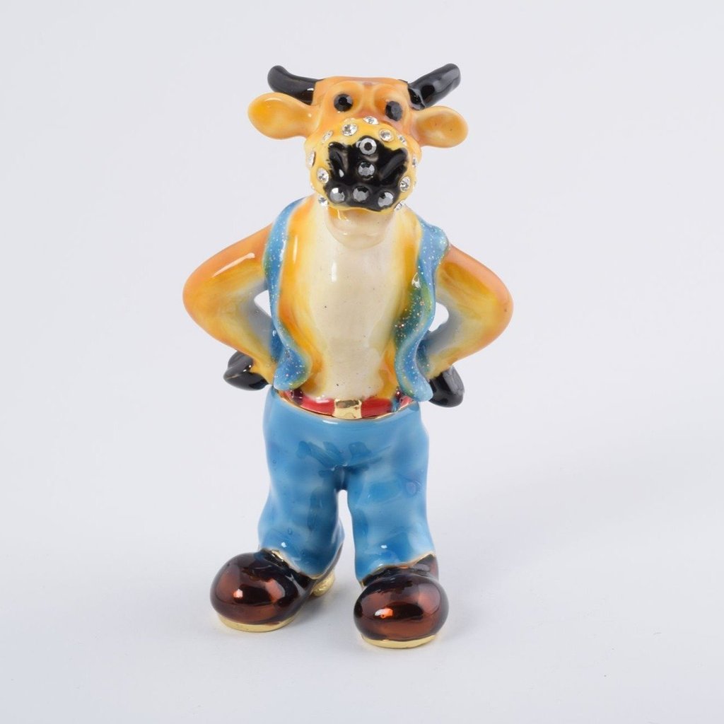 Zodiac Ox Enamel Painted Trinket Box with Austrian Crystals