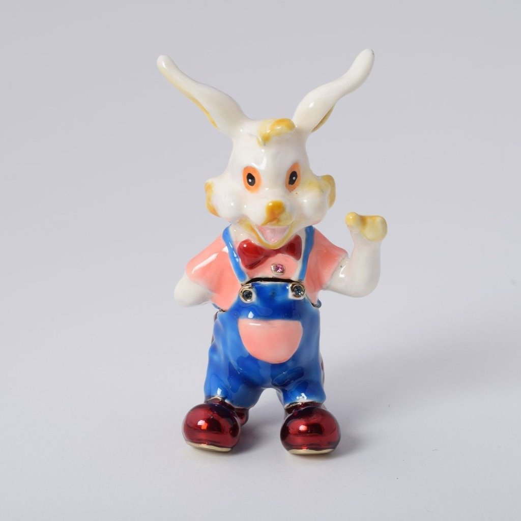 Zodiac Rabbit Enamel Painted Trinket Box with Austrian Crystals