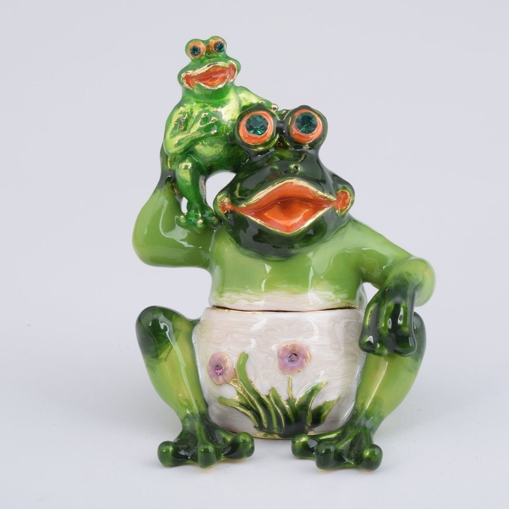 FR1068 Mother Frog & Baby Frog Enamel Painted Trinket Box with Austrian Crystals -  Keren Kopal