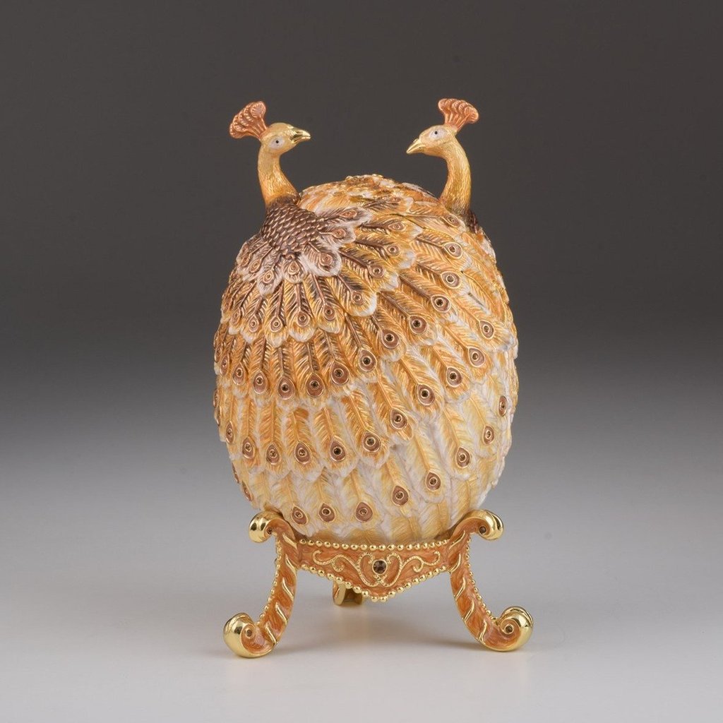 EXL1324 Gold Peacocks Faberge Egg Enamel Painted Trinket Box with Austrian Crystals -  Keren Kopal