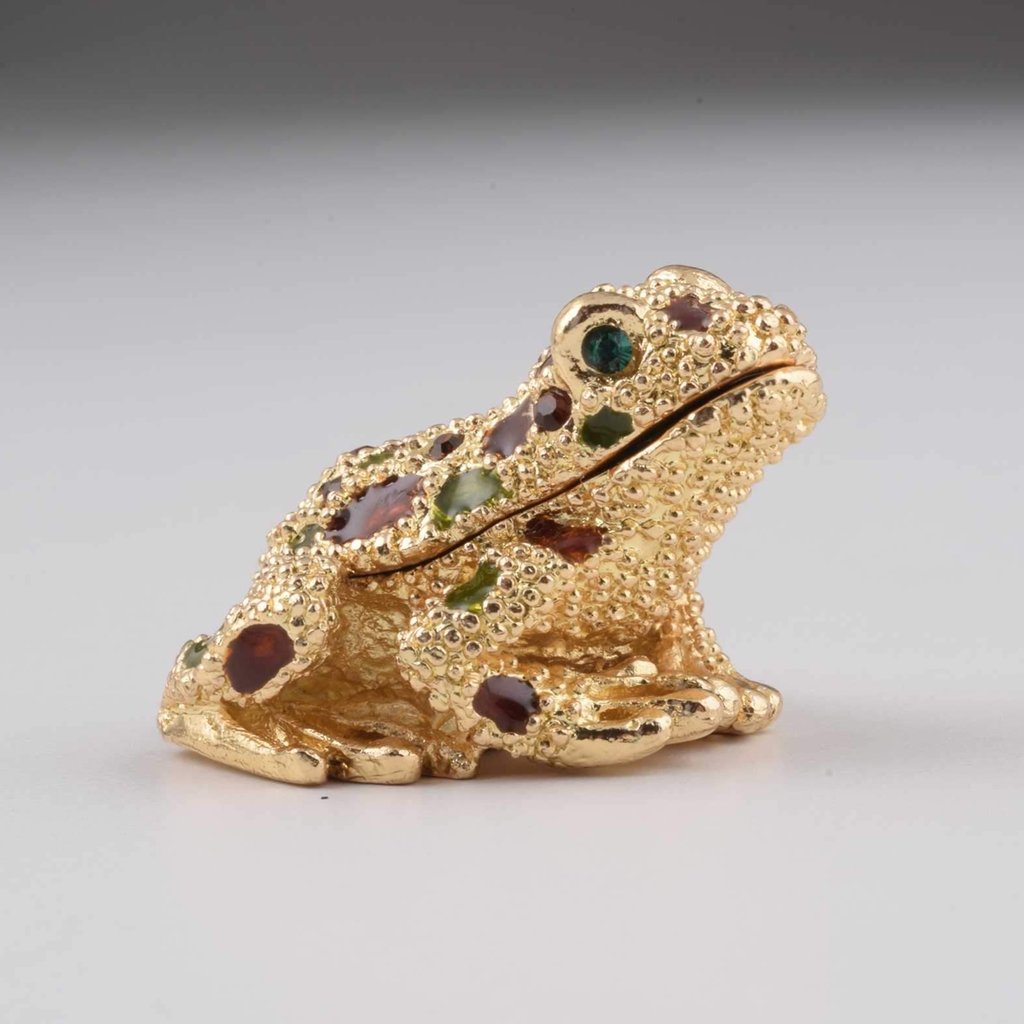 FR1163 Gold Frog Enamel Painted Trinket Box with Austrian Crystals
