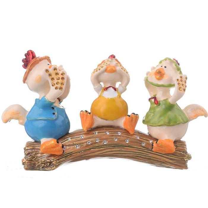Three Ducks Enamel Painted Trinket Box with Austrian Crystals