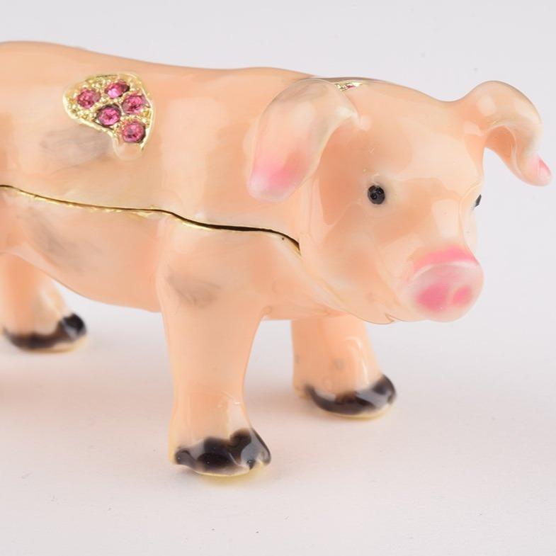 P1902 Pig Enamel Painted Trinket Box with Austrian Crystals, Pink -  Keren Kopal