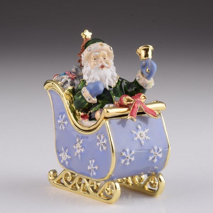 Santa in Carriage Trinket Box - Multi-Color - 2.44 x 1.5 x 3.15 in - 24K Gold Plated