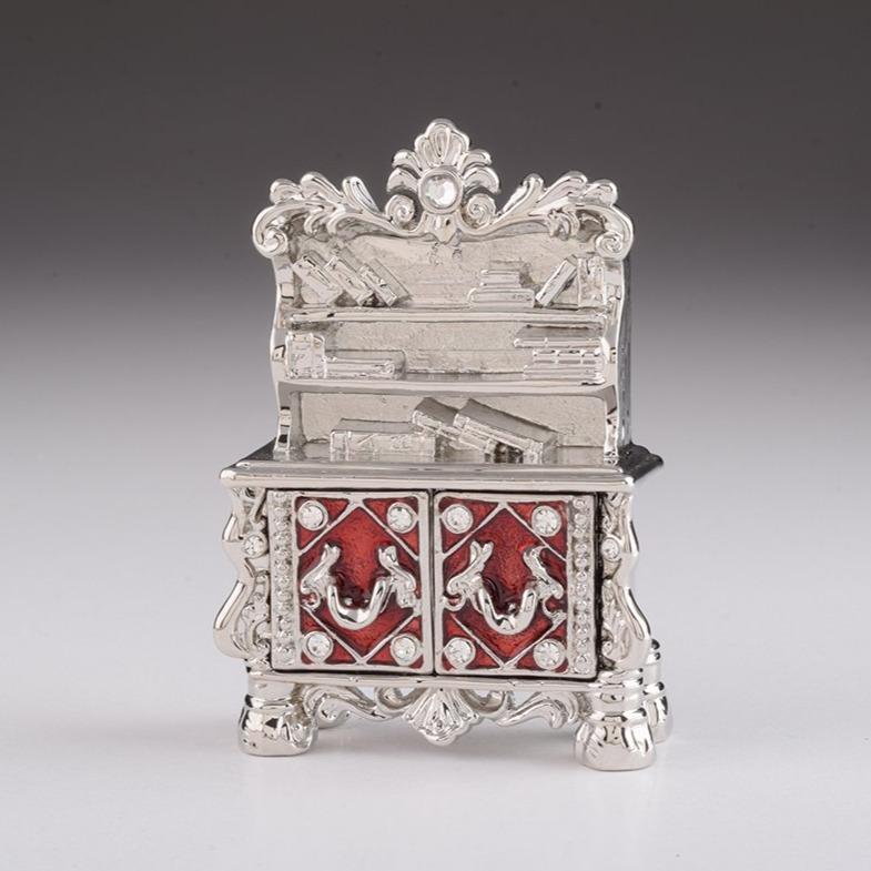 Vintage Vanity Table Enamel Painted Trinket Box with Austrian Crystals