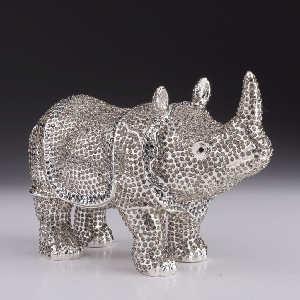 Rhino Enamel Painted Trinket Box with Austrian Crystals