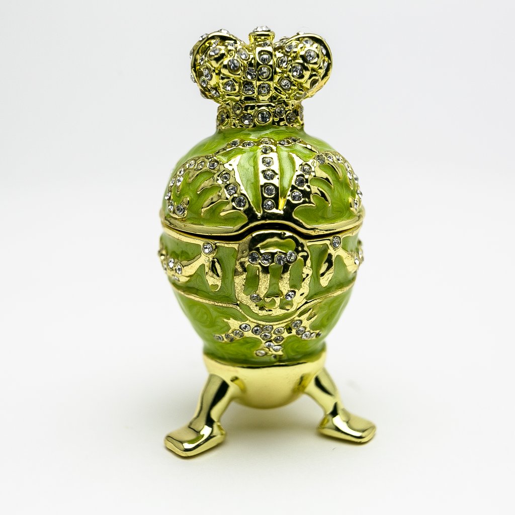 E2029 Green Faberge Egg with Heart on Top Enamel Painted Trinket Box with Austrian Crystals -  Keren Kopal