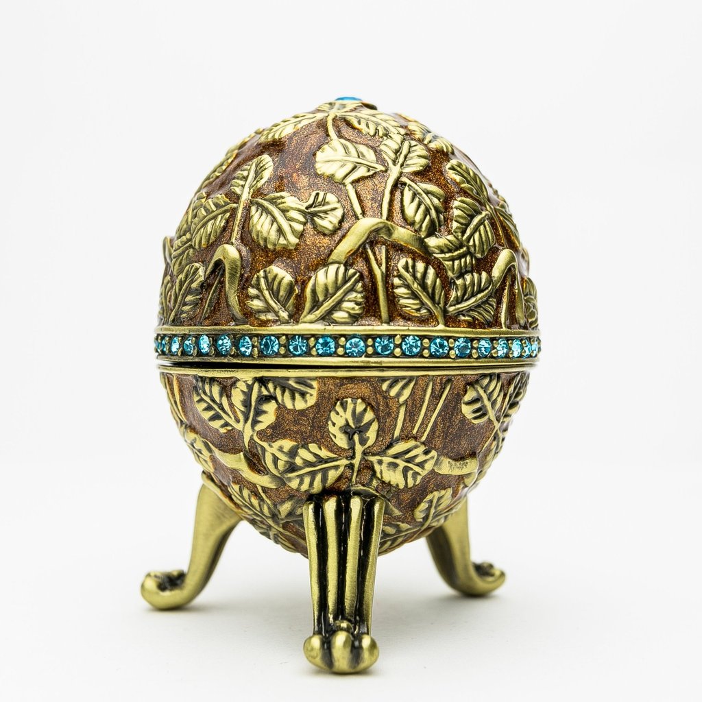 E2031 Brown Faberge Egg with Leaves Enamel Painted Trinket Box with Austrian Crystals -  Keren Kopal