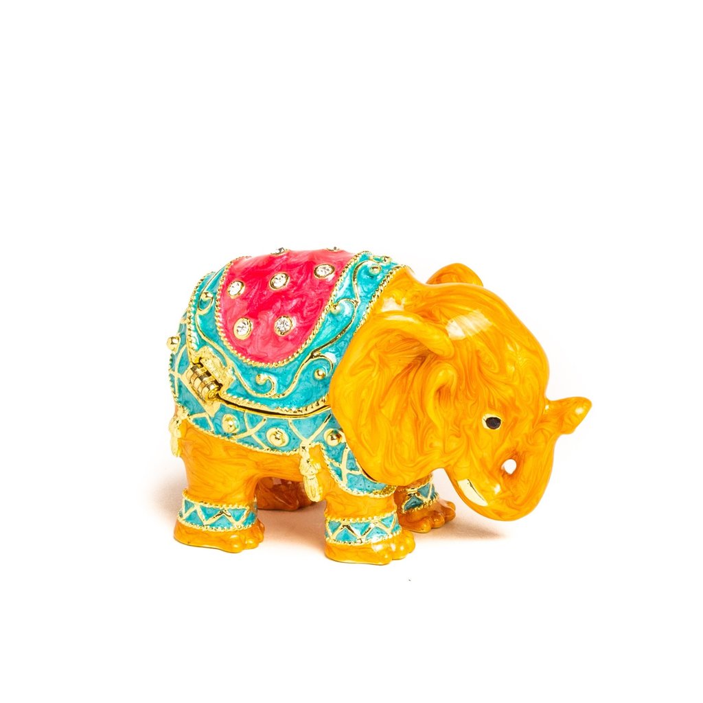Brown Elephant Enamel Painted Trinket Box with Austrian Crystals