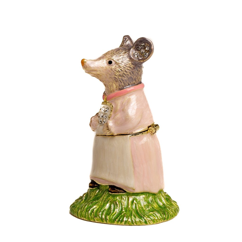 Mother Mouse Enamel Painted Trinket Box with Austrian Crystals